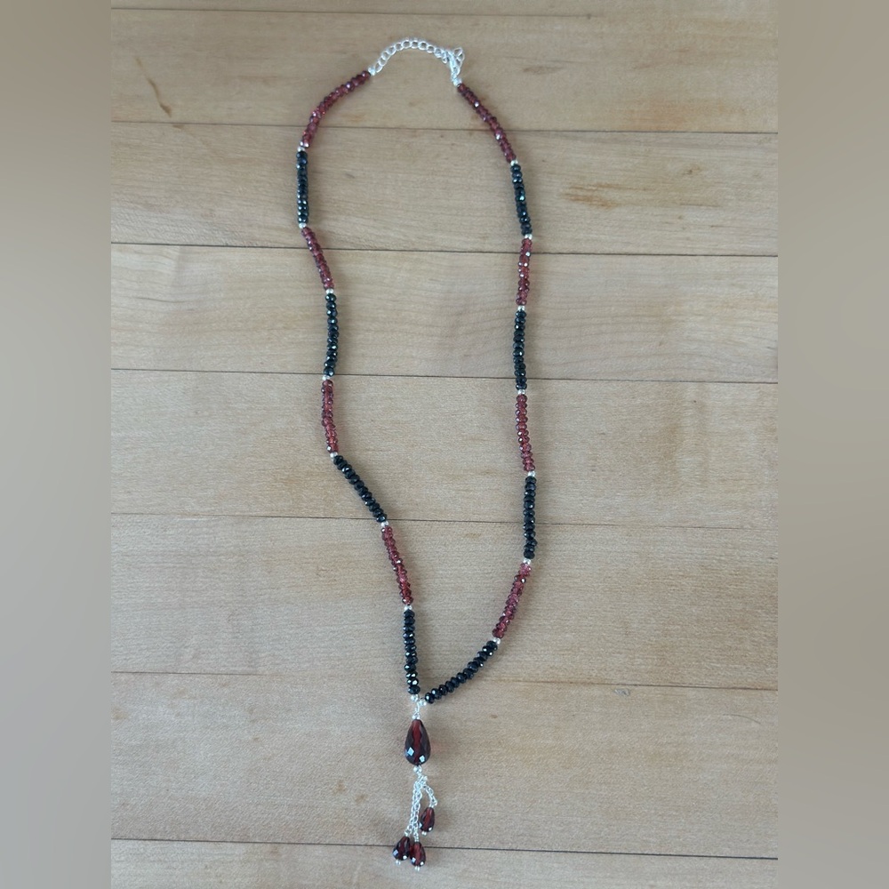 Onyx and and Garnet Drop Necklace